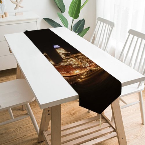 Yanfind Table Runner Black Dark San Francisco City Cityscape Night Time City Lights Skyscrapers Waterfront Everyday Dining Wedding Party Holiday Home Decor