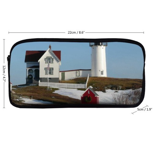 yanfind Pencil Case YHO  Neddick Coast Shore Ocean Maine Rock Lighthouse Bay Roof Light Zipper Pens Pouch Bag for Student Office School