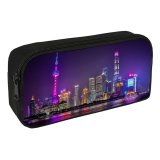 yanfind Pencil Case YHO Shanghai City Reflection Skyscrapers Night  Cityscape Lights Architecture Zipper Pens Pouch Bag for Student Office School