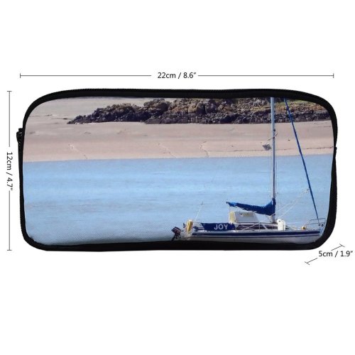 yanfind Pencil Case YHO Vehicle Scotland Coast Sea Boat Coastal Watercraft Landforms Sailboat Anchored Sailing Oceanic Zipper Pens Pouch Bag for Student Office School