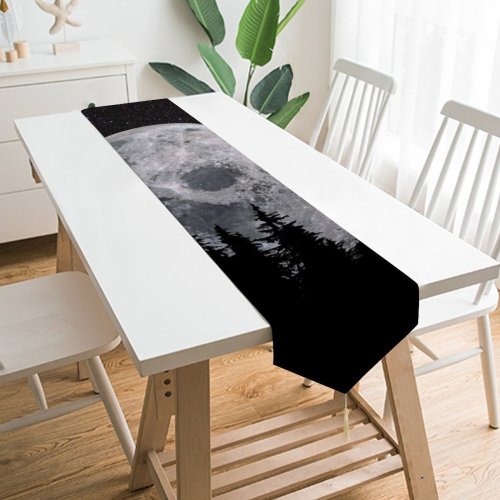 Yanfind Table Runner Black Dark Moon Forest Night Dark Starry Sky Everyday Dining Wedding Party Holiday Home Decor