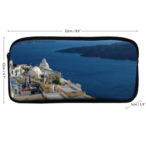 yanfind Pencil Case YHO Town Azure Coast City Sea Sky Islands Santorini Coastal Bay Landforms Mediterranean Zipper Pens Pouch Bag for Student Office School