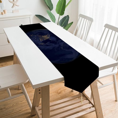 Yanfind Table Runner Space Black Dark Earth Night IOS Everyday Dining Wedding Party Holiday Home Decor