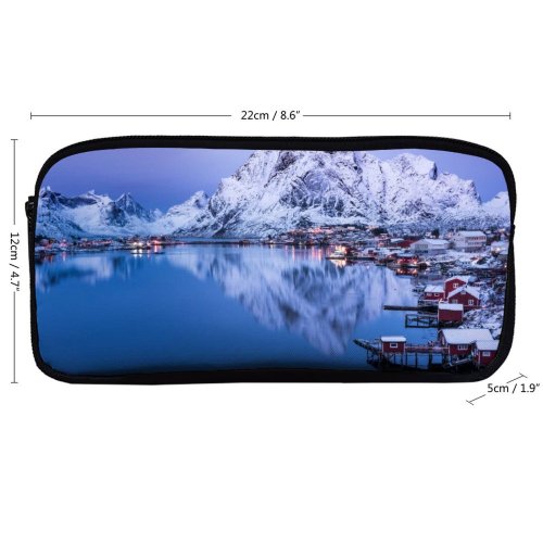 yanfind Pencil Case YHO Glen Sinclair Reine Lofoten Islands Snow Mountains  Reflection Village Norway Zipper Pens Pouch Bag for Student Office School