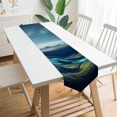 Yanfind Table Runner Grafixart Mountains Starry Sky Night Aerial Landscape Everyday Dining Wedding Party Holiday Home Decor