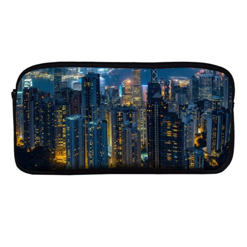 yanfind Pencil Case YHO Ricardo Hong Kong City Cityscape City Lights Night Time Skyscrapers Aerial High Zipper Pens Pouch Bag for Student Office School