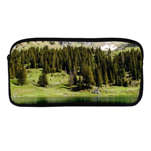 yanfind Pencil Case YHO Gantrischseeli Lake Pine Trees Spring Reflection  Peak Switzerland Zipper Pens Pouch Bag for Student Office School