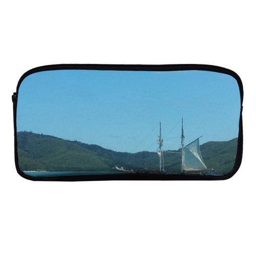 yanfind Pencil Case YHO Watercraft Sailboat Sail Beach Boats Sunset Sky Sailing Schooner Vehicle Tree Calm Zipper Pens Pouch Bag for Student Office School