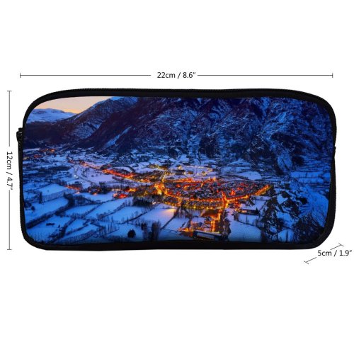 yanfind Pencil Case YHO Spanish Village Benasque Town Winter Pyrenees Mountains Night Snow Covered Zipper Pens Pouch Bag for Student Office School