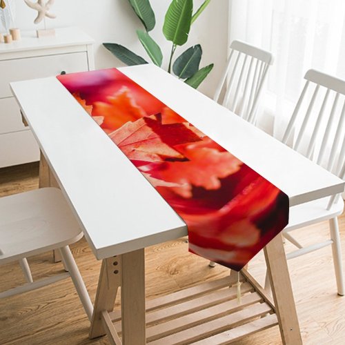 Yanfind Table Runner Maple Leaves Selective Focus Autumn Blur Closeup Everyday Dining Wedding Party Holiday Home Decor