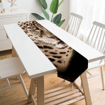 Yanfind Table Runner Black Dark Leopard Wildcat Wildlife Closeup Everyday Dining Wedding Party Holiday Home Decor