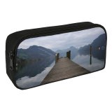 yanfind Pencil Case YHO Tranquil Lake Calm Atmospheric Sound Sky Calm Dock   District Pond Zipper Pens Pouch Bag for Student Office School