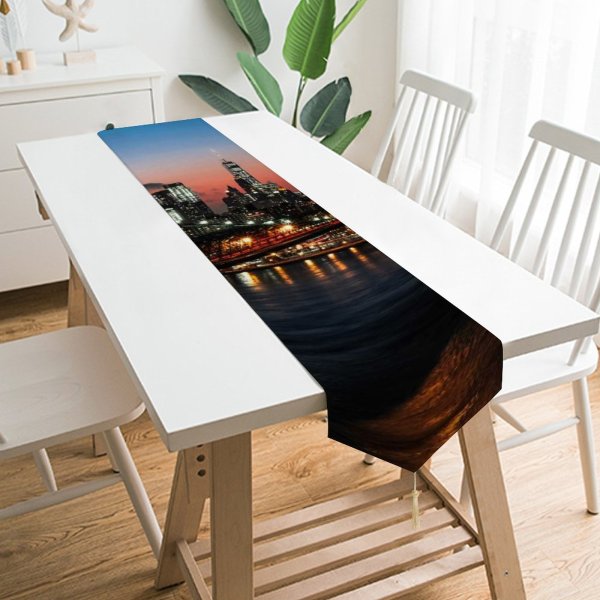 Yanfind Table Runner Matteo Catanese Williamsburg Bridge York City Suspension Bridge City Lights Night Cityscape Everyday Dining Wedding Party Holiday Home Decor
