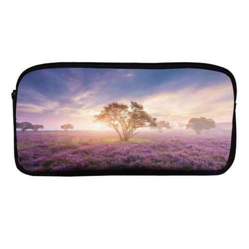 yanfind Pencil Case YHO Gerard Spring Sunrise Bloom Purple Flowers Heath Zipper Pens Pouch Bag for Student Office School