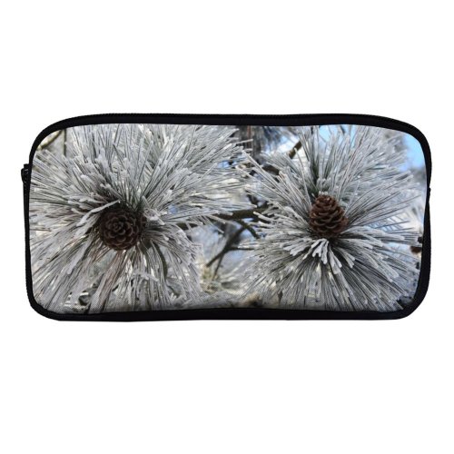 yanfind Pencil Case YHO Winter Frost Freeze Sky Winter Branches Plant Cone Branch Needles Wood Flower Zipper Pens Pouch Bag for Student Office School