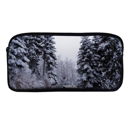 yanfind Pencil Case YHO Winter Forest Cabin Sky Evergreen Switzerland Tree Forest Winter Natural Freezing Snow Zipper Pens Pouch Bag for Student Office School