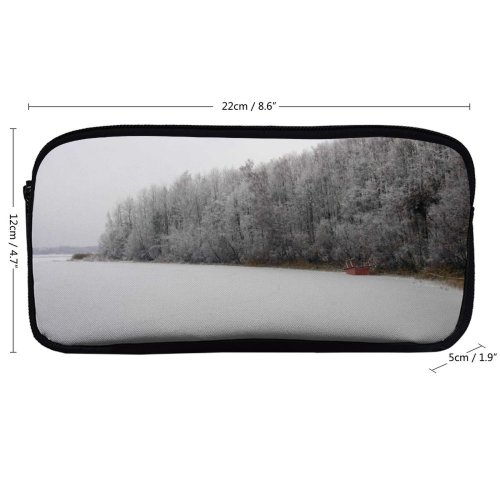 yanfind Pencil Case YHO Winter Winter Natural Atmospheric Landscape Sky  Snow Shore Tree Frost Lake Zipper Pens Pouch Bag for Student Office School