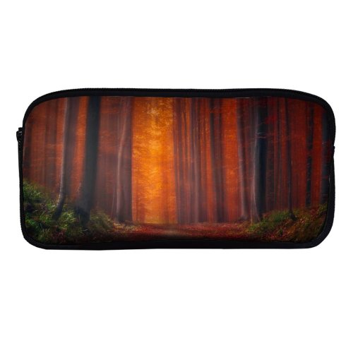 yanfind Pencil Case YHO Hmetosche Autumn Forest Pathway Fallen Leaves Sunset Landscape Trees Woods Zipper Pens Pouch Bag for Student Office School