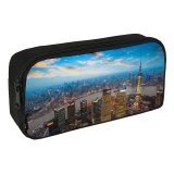 yanfind Pencil Case YHO Shanghai City China Aerial Cityscape Sunset Skyscrapers High Rise Building Oriental Pearl Zipper Pens Pouch Bag for Student Office School