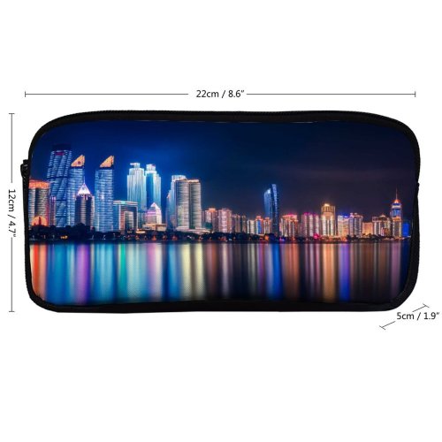 yanfind Pencil Case YHO GoMustang Qingdao China Night Cityscape City Lights Reflections Zipper Pens Pouch Bag for Student Office School