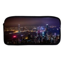 yanfind Pencil Case YHO Peter Y. Chuang Hong Kong City Skyscrapers Night Time Cityscape Aerial City Zipper Pens Pouch Bag for Student Office School