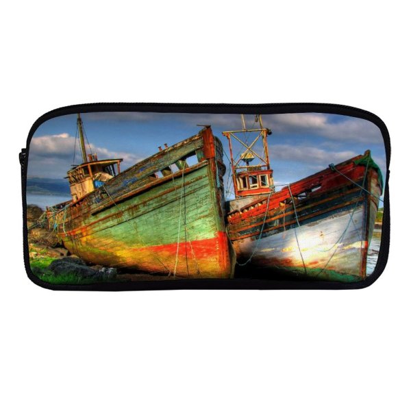 yanfind Pencil Case YHO Wreckage Vehicle Vessel Ship Coast Cloud Boat Scotland Sailing Derelict Sky Ship Zipper Pens Pouch Bag for Student Office School