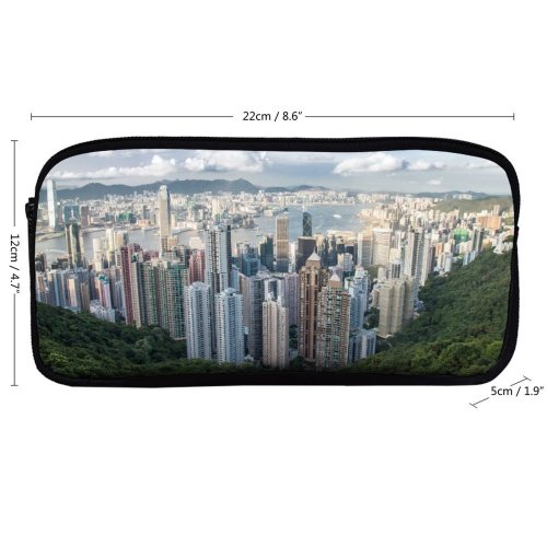 yanfind Pencil Case YHO Hong Kong City Victoria Peak Cityscape Daytime Aerial Skyscrapers Clouds Harbor Zipper Pens Pouch Bag for Student Office School