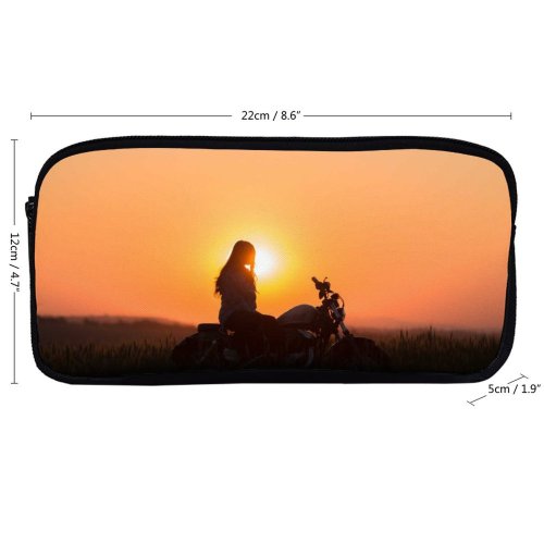 yanfind Pencil Case YHO Sunset Motorcycle Silhouette Golden Hour Zipper Pens Pouch Bag for Student Office School