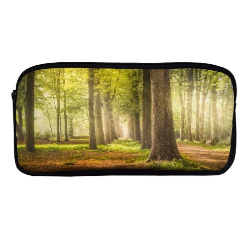 yanfind Pencil Case YHO Skitterphoto Woodland Forest Trees Road Fallen Leaves Greenery Woods Sunshine Pathway Scenery Zipper Pens Pouch Bag for Student Office School