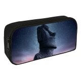 yanfind Pencil Case YHO Grafixart Moai Statue Easter Island Ancient Architecture Starry Sky Sunset Dawn Heritage Zipper Pens Pouch Bag for Student Office School