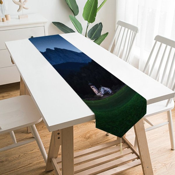 Yanfind Table Runner Forest Mountains Grassland Countryside Starry Sky Sky Scenic Everyday Dining Wedding Party Holiday Home Decor