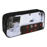 yanfind Pencil Case YHO Winter Sugar Roof Snow Storm Blizzard Wood Winter Home Freezing Snow Zipper Pens Pouch Bag for Student Office School