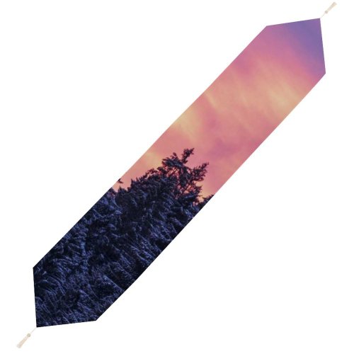 Yanfind Table Runner Bruno Glätsch Snow Covered Tall Trees Sunset Afterglow Winter Purple Sky Scenery Everyday Dining Wedding Party Holiday Home Decor