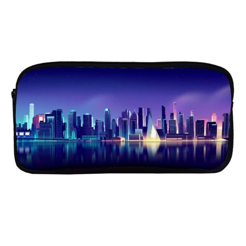 yanfind Pencil Case YHO Romain Trystram Cityscape Neon Reflections Zipper Pens Pouch Bag for Student Office School