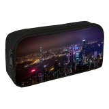 yanfind Pencil Case YHO Peter Y. Chuang Hong Kong City Skyscrapers Night Time Cityscape Aerial City Zipper Pens Pouch Bag for Student Office School