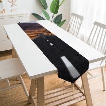 Yanfind Table Runner Sven Muller Lindis Pass Zealand Landscape Empty Road Misty Mountain Plateau Scenic Everyday Dining Wedding Party Holiday Home Decor