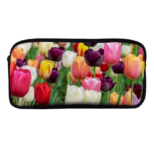 yanfind Pencil Case YHO Flowers Tulip Flowers Multicolor Colorful Tulips Field Purple Beautiful Flower Garden Zipper Pens Pouch Bag for Student Office School