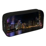 yanfind Pencil Case YHO Hong Kong City Cityscape Architecture Skyscrapers Nightlife Ferris Wheel Lights River Reflection Zipper Pens Pouch Bag for Student Office School