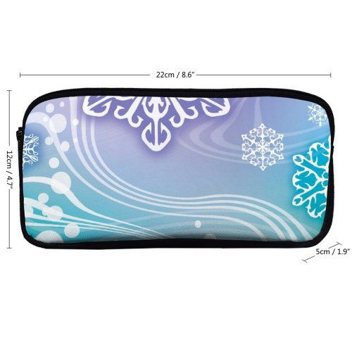 yanfind Pencil Case YHO Winter Abstract Design Ornament Snowflake Snowflake Aqua Snow Zipper Pens Pouch Bag for Student Office School
