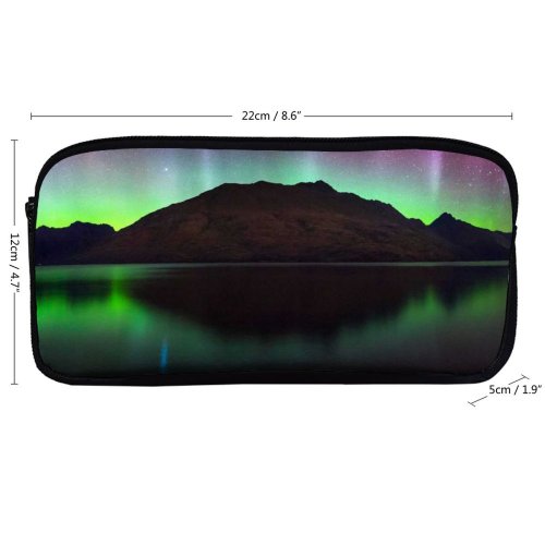 yanfind Pencil Case YHO Cecil Peak Zealand Aurora Borealis Northern Lights Starry Sky Night Time Lake Zipper Pens Pouch Bag for Student Office School