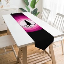 Yanfind Table Runner Suryapraveen Black Dark Minimal Cats Moon Silhouette Everyday Dining Wedding Party Holiday Home Decor