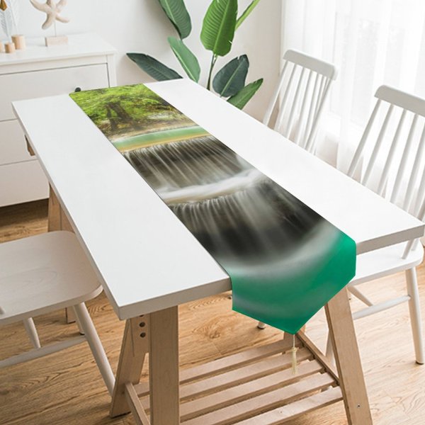 Yanfind Table Runner Anek Suwannaphoom Erawan Falls Waterfall Forest Spring Rainforest Everyday Dining Wedding Party Holiday Home Decor