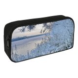 yanfind Pencil Case YHO Winter Frozen Winter Natural Shore Landscape   Branch Snow Tree Frost Zipper Pens Pouch Bag for Student Office School