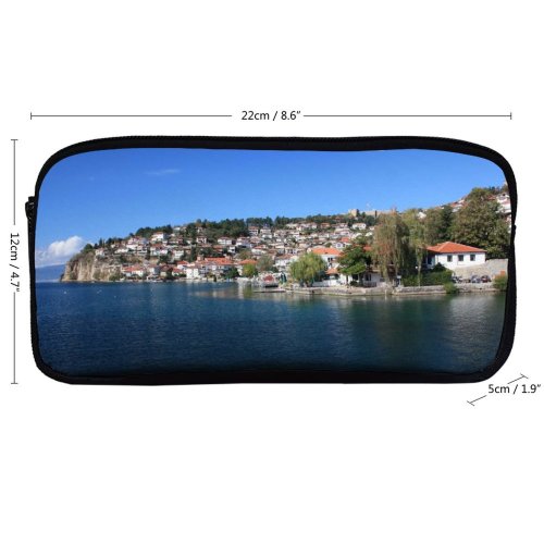 yanfind Pencil Case YHO Town Building Old Retro Century Sky Beautiful Azure Makedonija Ohrid Coast Sky Zipper Pens Pouch Bag for Student Office School