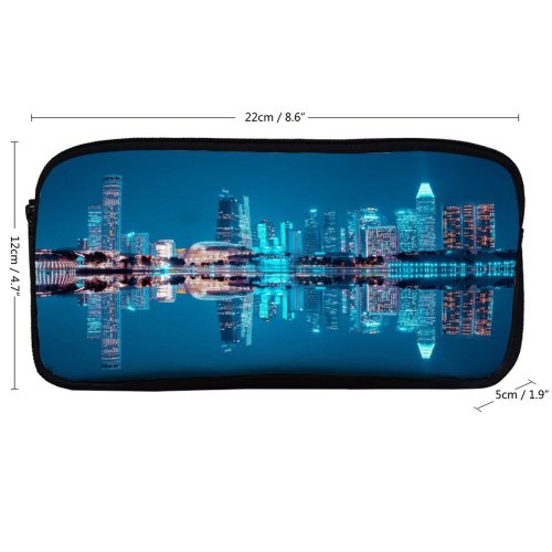 yanfind Pencil Case YHO Pang Yuhao City Singapore Hour Night  Cityscape Reflection Symmetrical Skyscrapers Sky Zipper Pens Pouch Bag for Student Office School