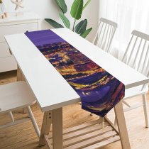 Yanfind Table Runner Monte Carlo Sunset Dawn Cityscape Harbor City Lights Night Dusk Monaco Everyday Dining Wedding Party Holiday Home Decor