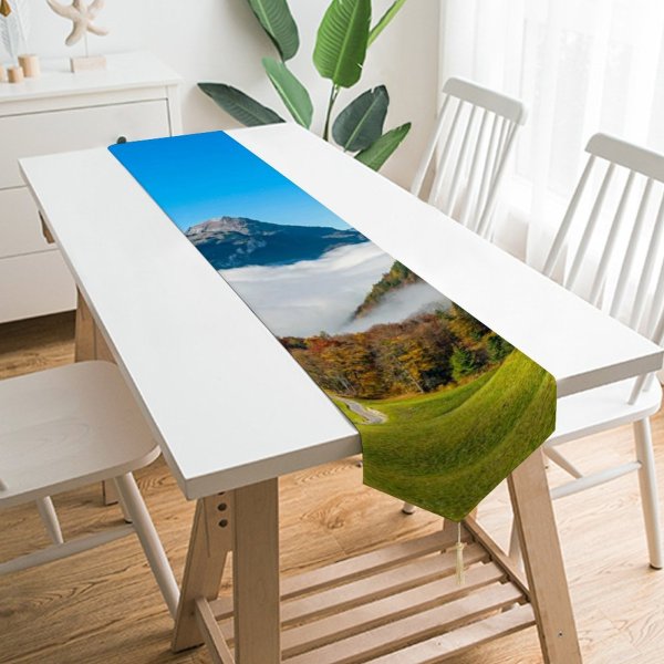 Yanfind Table Runner Tambako Jaguar Landscape Mountain Fog Trees Forest Autumn Grass Sky Clear Sky Everyday Dining Wedding Party Holiday Home Decor