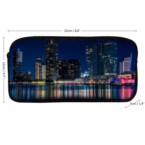yanfind Pencil Case YHO Carsten Heyer City Rotterdam Netherlands Nightscape Cityscape Reflection Night Lights Skyscrapers Zipper Pens Pouch Bag for Student Office School