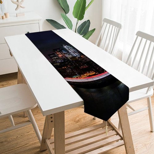 Yanfind Table Runner Zac Ong Black Dark York City Night Cityscape City Lights Timelapse Night Everyday Dining Wedding Party Holiday Home Decor