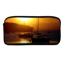 yanfind Pencil Case YHO Vehicle Horizon Sailboat Calm Dawn Golden Sunset Boat Sky Sailing Afterglow Harbor Zipper Pens Pouch Bag for Student Office School